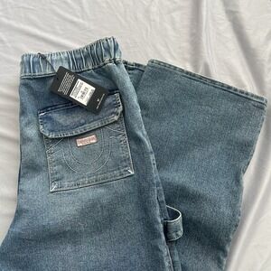 NWT True Religion Vinny Ultra Baggy Carpenter Double Knee Blue Jeans Size 32